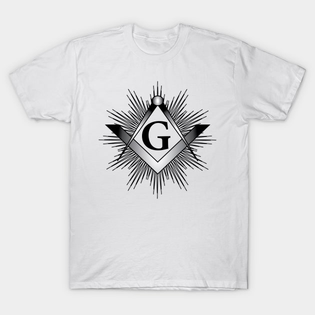 Masonic symbol of square and compass, with rays and G letter T-Shirt by NxtArt